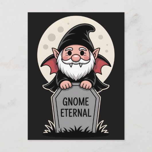 Carte Postale Joli gnome vampire de dessin animé debout devant u (Devant)