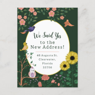 Carte Postale Joli Green Floral Birds New Address Faire-part