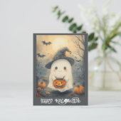 Carte Postale Joli Halloween Ghost Trick ou Citrouille de traite (Debout devant)