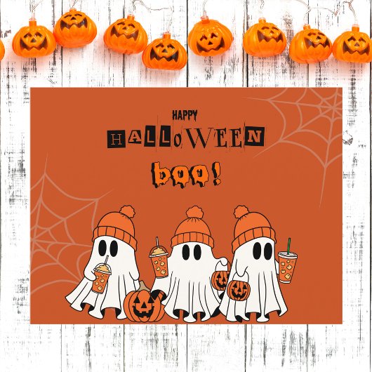 Carte Postale Joli Halloween Orange Ghosts