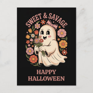Carte Postale Joli Halloween sucré Saveur Florale Fantôme