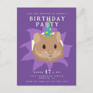 Carte Postale Joli hamster d'anniversaire regardant à travers un