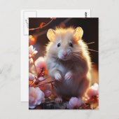 Carte Postale Joli hamster dans les fleurs (Devant / Derrière)