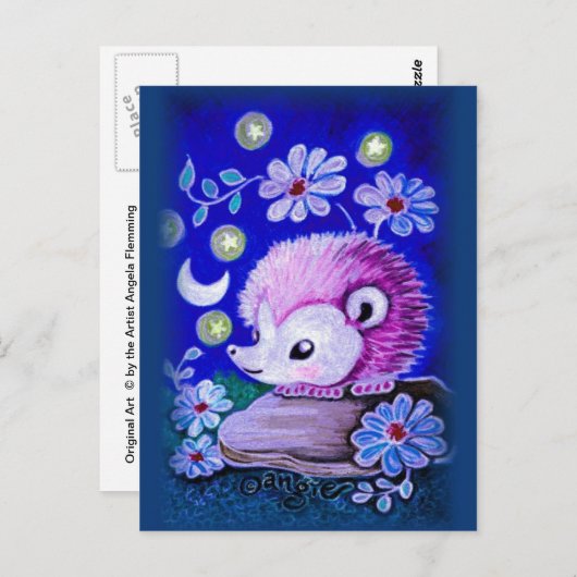 Carte Postale Joli Hérisson Avec Lune (Devant / Derrière)
