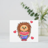 Carte Postale Joli hérisson de dessin animé avec pastèque (Debout devant)