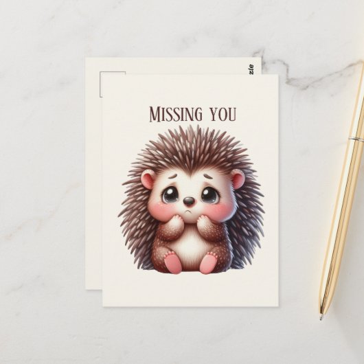 Carte Postale Joli Hérisson manquant (Devant/Arrière en situation)