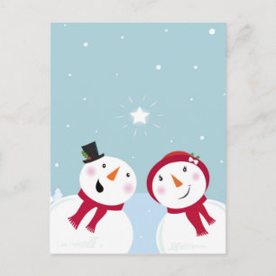 Carte Postale Joli hiver Snowmen avec Snowgirl
