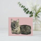 Carte Postale Joli intérieur moyen cheveux Kitty Chat Aquarelle (Debout devant)