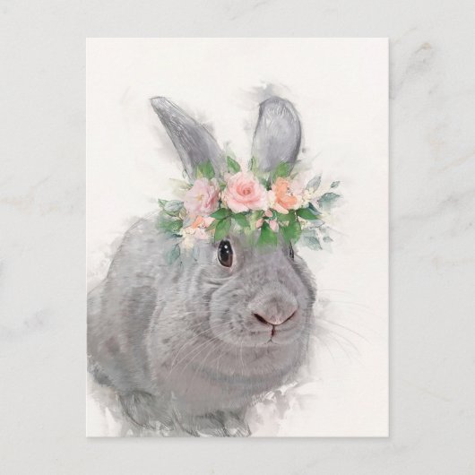 Carte Postale Joli lapin avec Portrait Couronne Fleur (Devant)