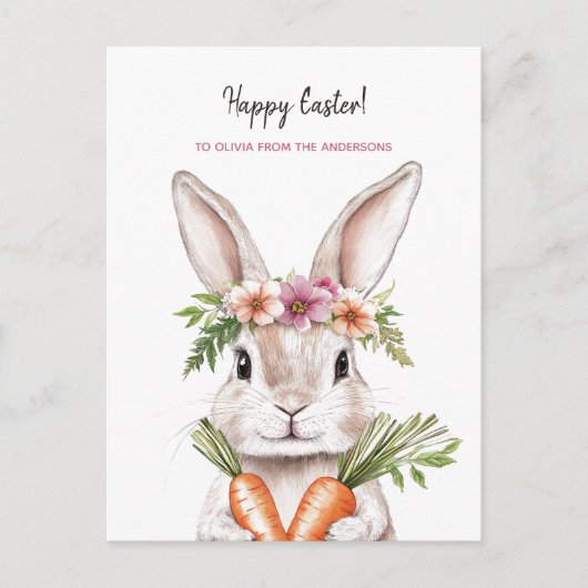 Carte Postale Joli lapin de Pâques aux carottes (Devant)