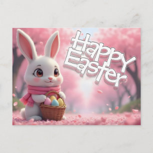Carte Postale Joli lapin de Pâques avec panier et œufs colorés