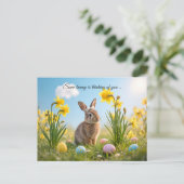 Carte Postale Joli lapin de Pâques et jonquille (Debout devant)