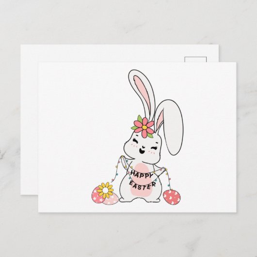 Carte Postale Joli lapin de printemps Joyeuses Pâques (Devant / Derrière)