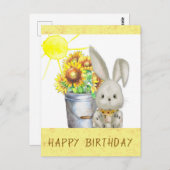 Carte Postale Joli lapin de tournesol de mignonne anniversaire (Devant / Derrière)