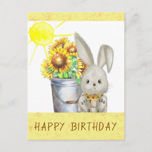 Carte Postale Joli lapin de tournesol de mignonne anniversaire (Devant)