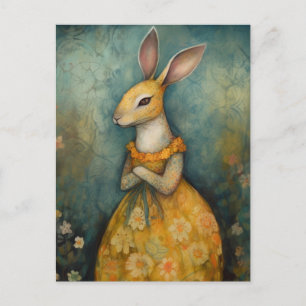 Carte Postale Joli lapin en robe florale jaune