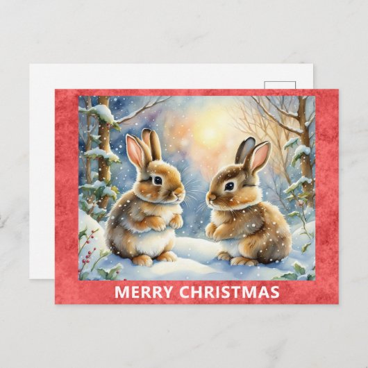 Carte Postale Joli Lapin Lapin Forêt Bois Joyeux Noël (Devant / Derrière)
