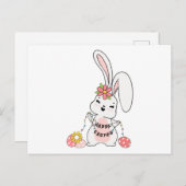 Carte Postale Joli lapin printanier Joyeuses Pâques (Devant / Derrière)