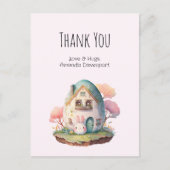 Carte Postale Joli Lapin Rose Mignon de Style Kawaii Merci (Devant)