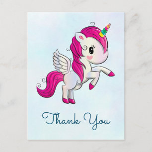 Carte Postale Joli licorne rose avec ailes Merci