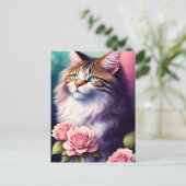 Carte Postale Joli Maine Coon & Fleurs Portrait (Debout devant)
