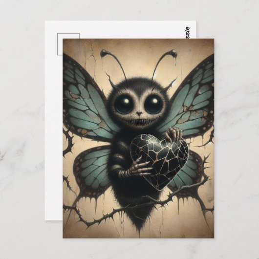 Carte Postale Joli mais effrayant papillon vampire avec cœur noi (Devant / Derrière)