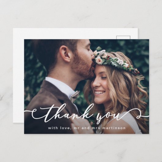 Carte Postale Joli Mariage de script Merci photo (Devant / Derrière)