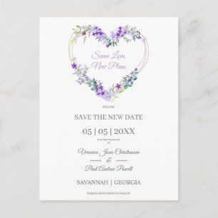 Carte Postale Joli Mariage Floral violet coeur reporté