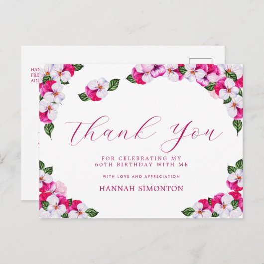 Carte Postale Joli Merci Fleurs Rose et Blanc pour les 60 ans (Devant / Derrière)