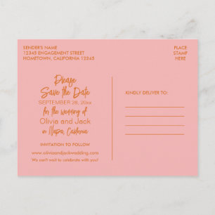 Carte Postale Joli Moderne Minimaliste Orange Rose Save the Date