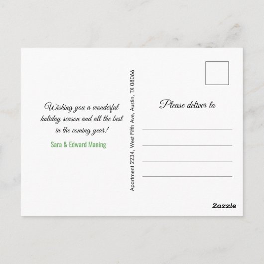 Carte Postale Joli monogramme vert ornements Noël nouvel an (Dos)