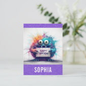 Carte Postale Joli Monster de dessin coloré joyeux anniversaire (Debout devant)