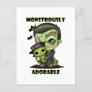 Carte Postale Joli monstre de Frankenstein avec peluche