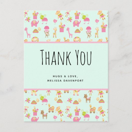 Carte Postale Joli motif avec des animaux de nursery et des joue (Devant)