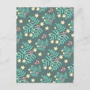 Carte Postale Joli motif bleu de feuilles et de baies botaniques