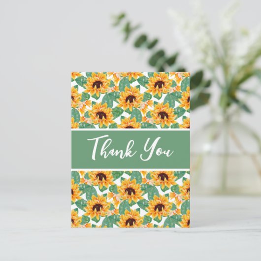 Carte Postale Joli Motif de tournesol Jaune & Merci vert (Debout devant)