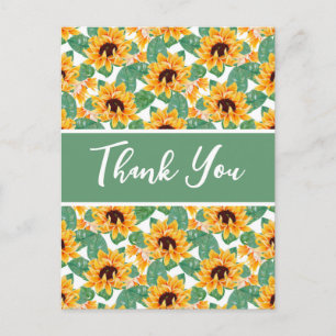 Carte Postale Joli Motif de tournesol Jaune & Merci vert