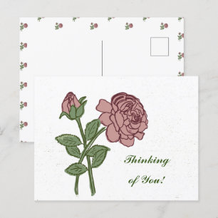 Carte Postale Joli motif floral de rose en pensant à vous ! 
