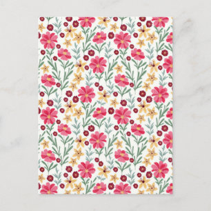 Carte Postale Joli motif floral vintage rose et jaune