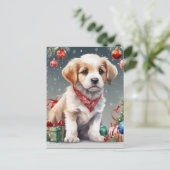 Carte Postale Joli Noël chiot blanc Noël (Debout devant)