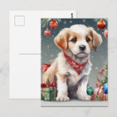 Carte Postale Joli Noël chiot blanc Noël (Devant / Derrière)