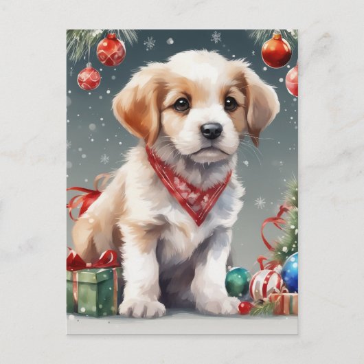 Carte Postale Joli Noël chiot blanc Noël (Devant)