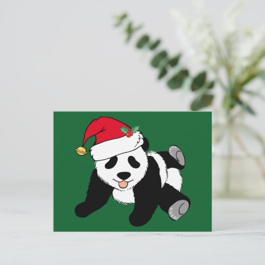 Carte Postale Joli Noël Panda Ours Père Noël Chapeau Vert (Debout devant)