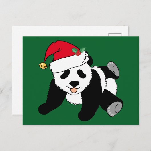 Carte Postale Joli Noël Panda Ours Père Noël Chapeau Vert (Devant / Derrière)