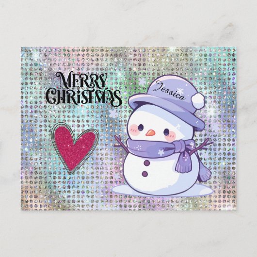 Carte Postale Joli Noël Pastel Snowman Parties scintillant Coeur (Devant)
