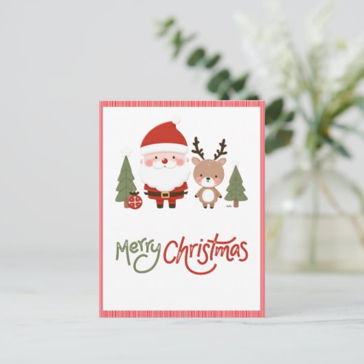 Carte Postale Joli Noël Père Noël & Reindeer (Debout devant)