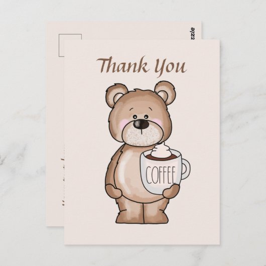Carte Postale Joli ours à café ajoutez texte Merci (Devant / Derrière)
