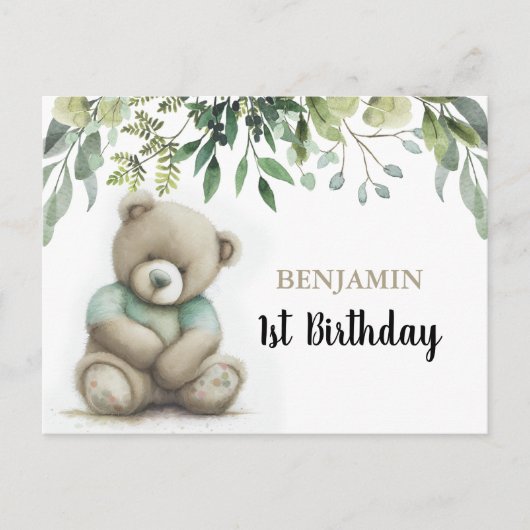 Carte Postale Joli ours en aquarelle pour anniversaire toutes ag (Devant)