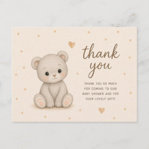 Carte Postale Joli Ours en Peluche Gris Remerciement Baby Shower