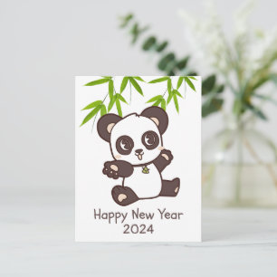 Carte Postale Joli Panda Bamboo Nouvel An